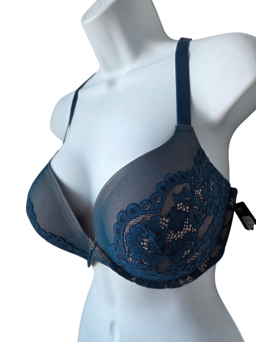 Fredericks Of Hollywood Heartthrob Lace Bra 36F Petrol Blue Underwire Racerback